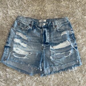 We The Free Blue Distressed Jean Shorts